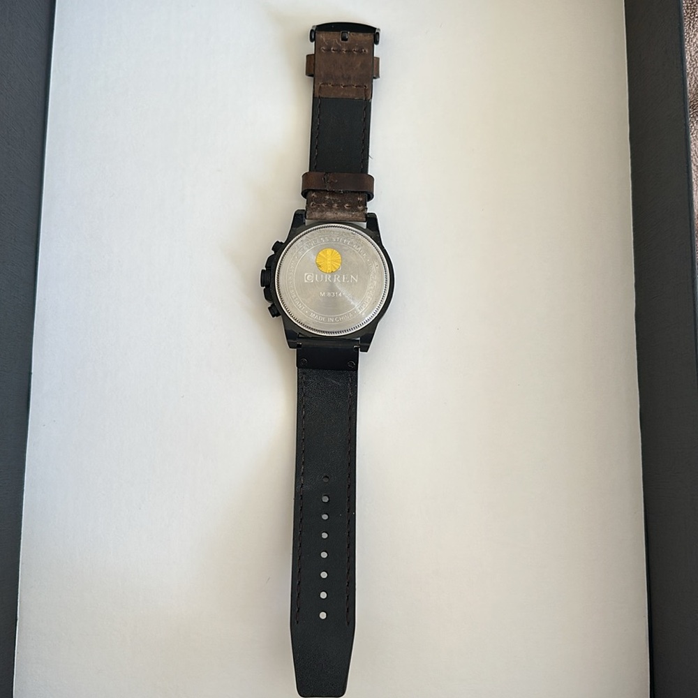 Curren Black and Brown Chronograph Wristwatch Calendar Hour Minute Watch - Picture 6 of 11